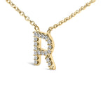 10K Yellow Gold Diamond Accent "A-Z" Block Initial Pendant Necklace