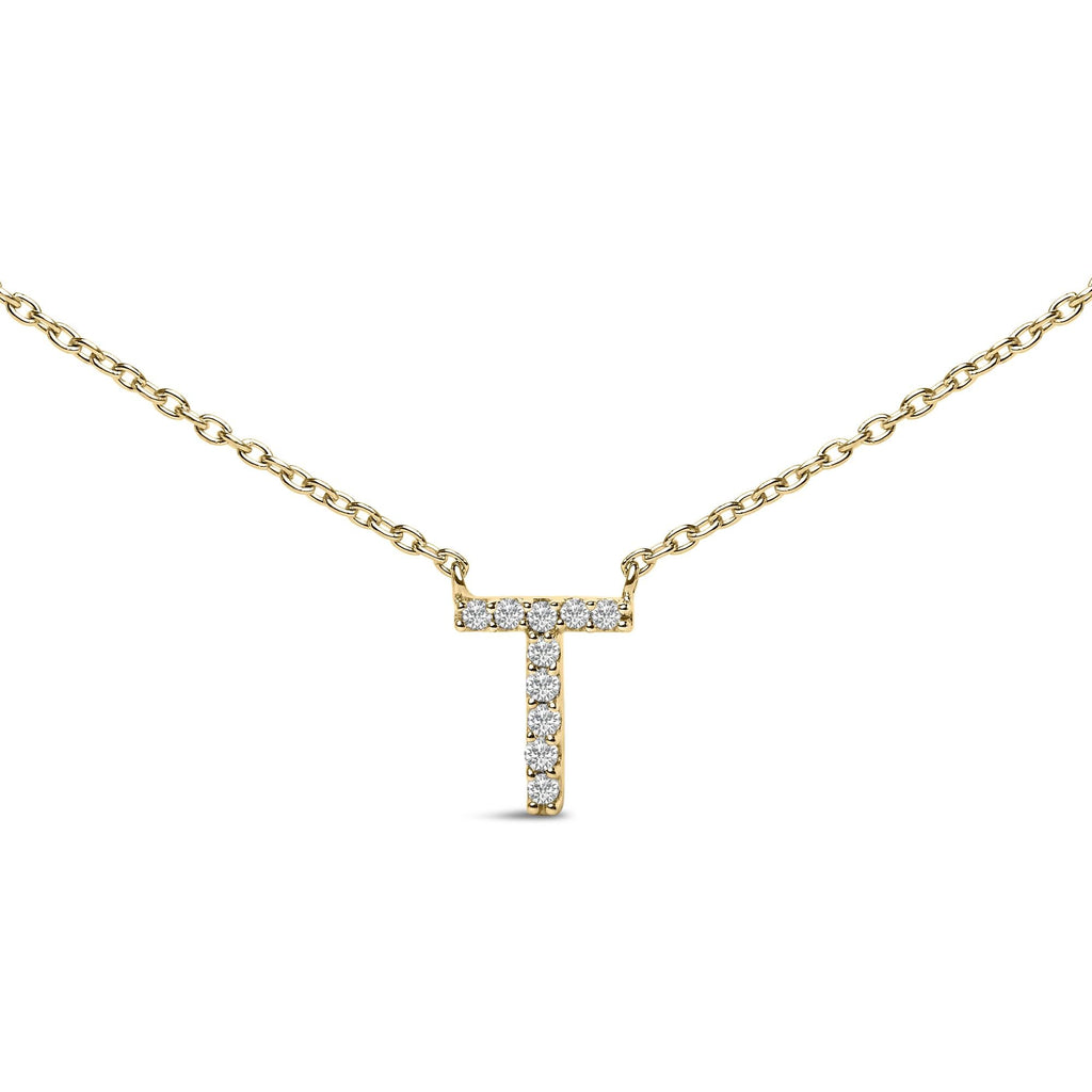 10K Yellow Gold Diamond Accent "A-Z" Block Initial Pendant Necklace
