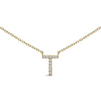 10K Yellow Gold Diamond Accent "A-Z" Block Initial Pendant Necklace