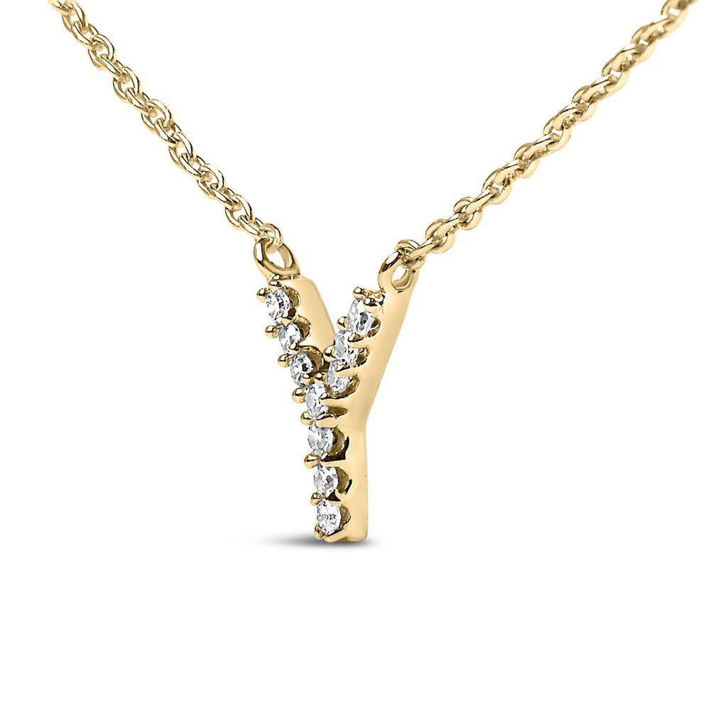 10K Yellow Gold Diamond Accent "A-Z" Block Initial Pendant Necklace