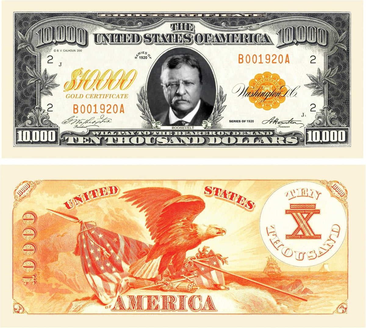 100 - $10,000.00 Ten Thousand Dollar Gold Certificate Novelty Bill Play Money