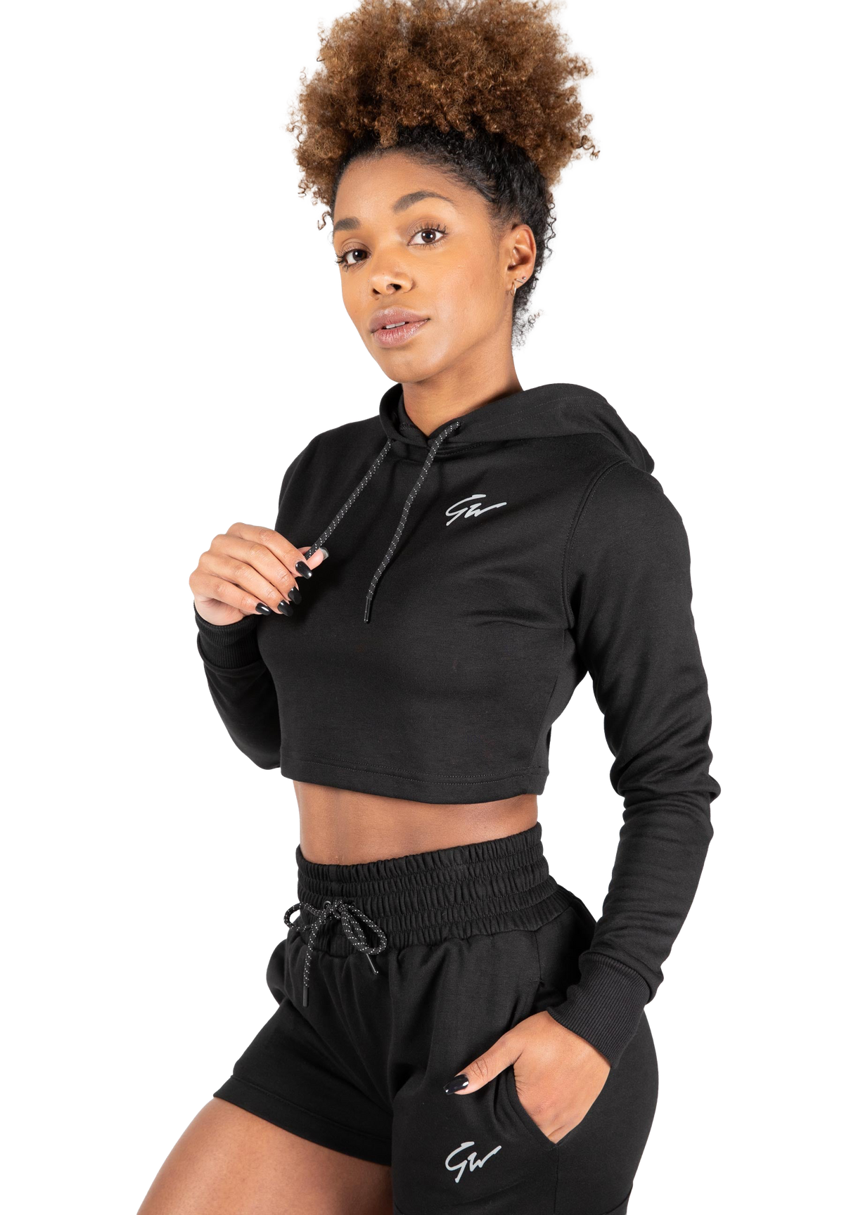 Pixley Crop Top Hoodie - Black