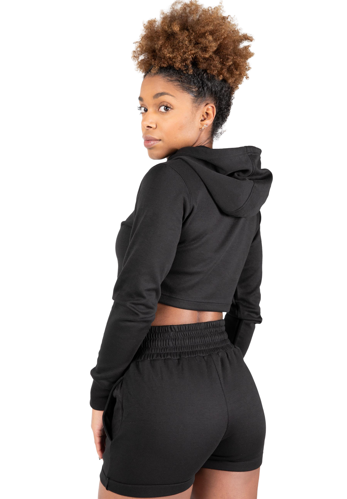 Pixley Crop Top Hoodie - Black