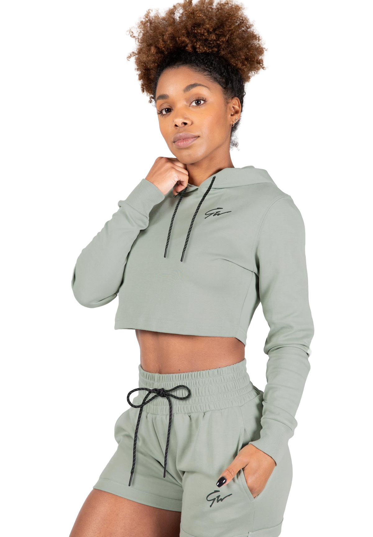 Pixley Crop Top Hoodie - Light Green