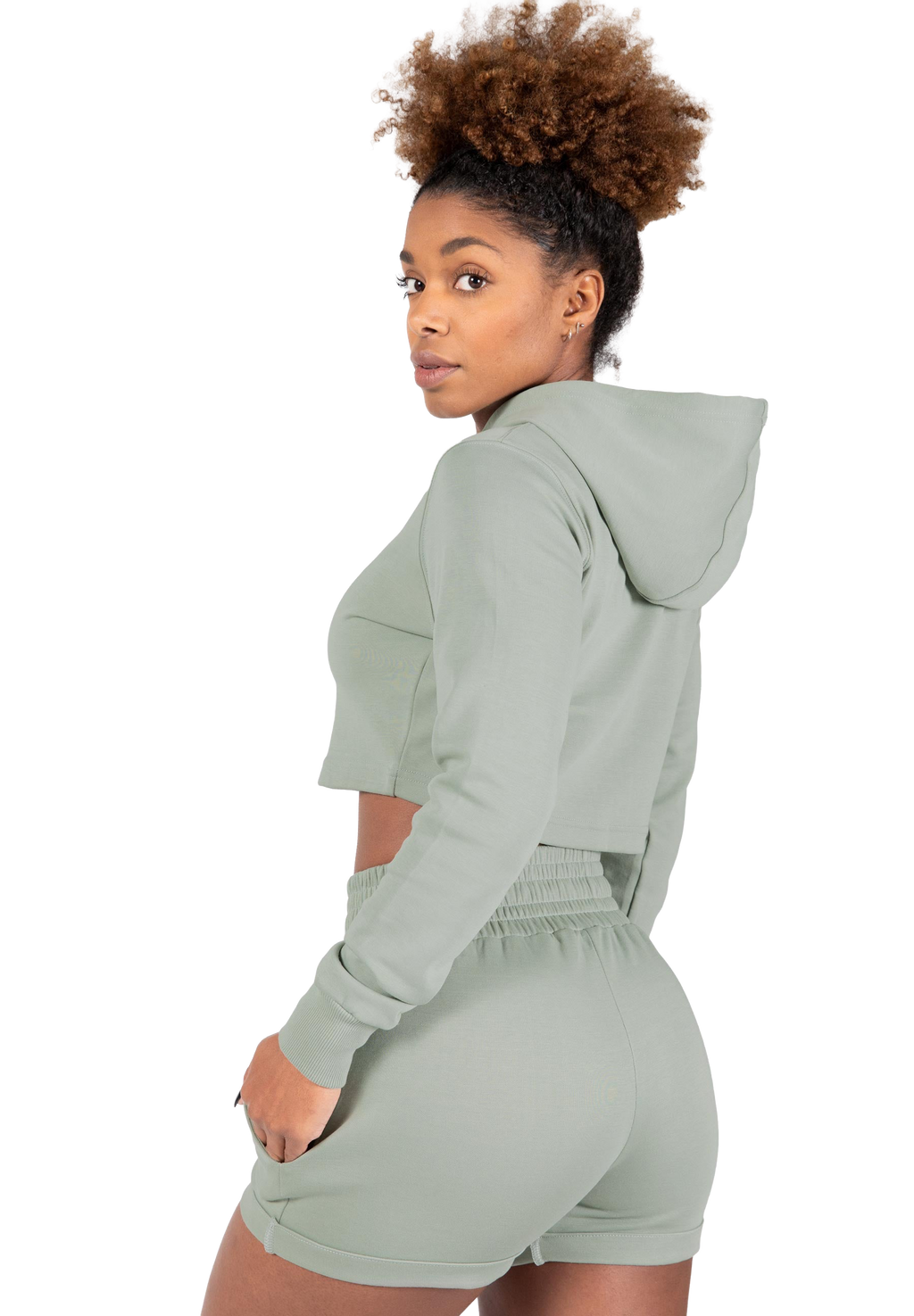 Pixley Crop Top Hoodie - Light Green