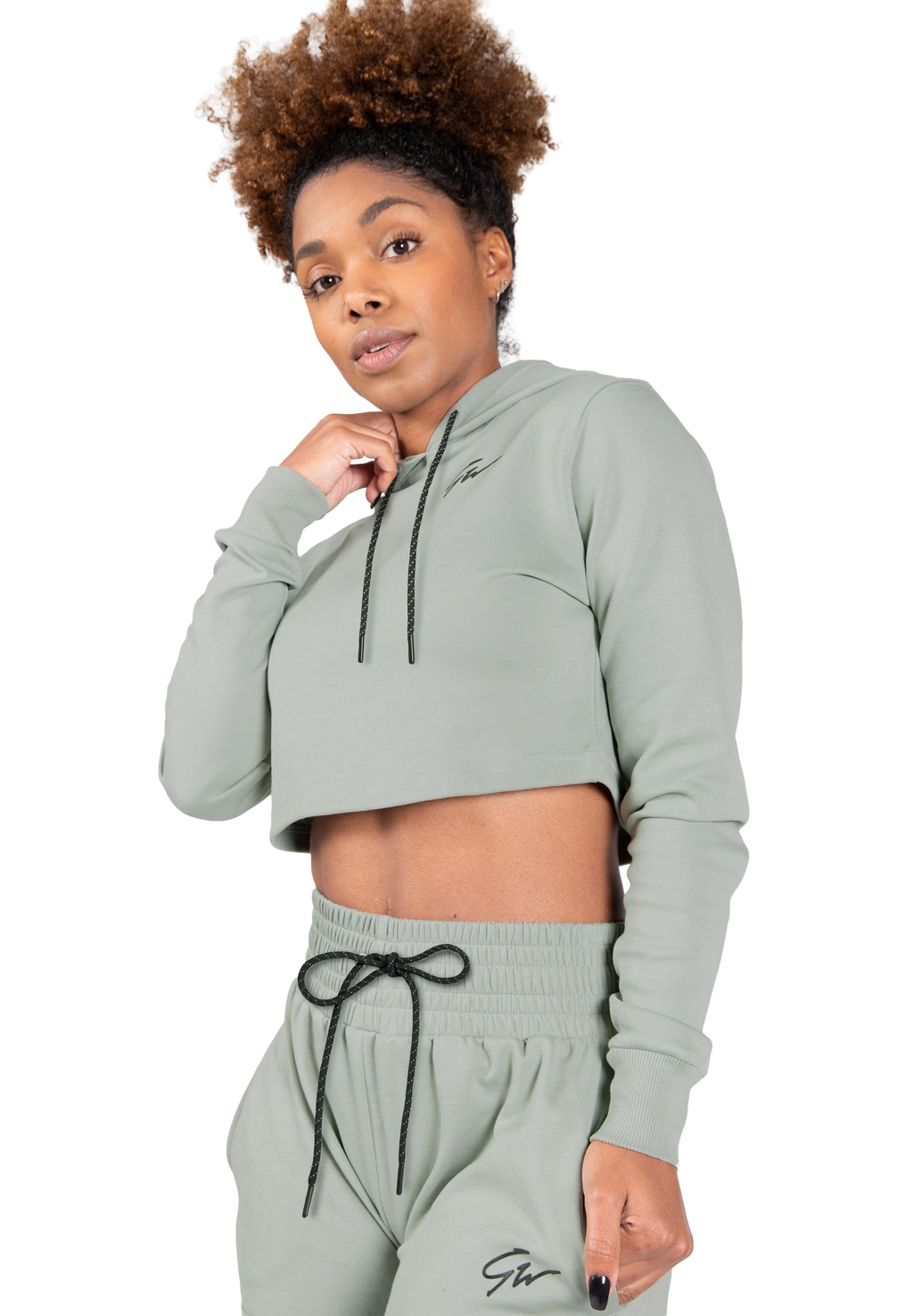 Pixley Crop Top Hoodie - Light Green
