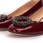 The Danish Burgundy Patent Leather Block Heel Pump Women Shoe