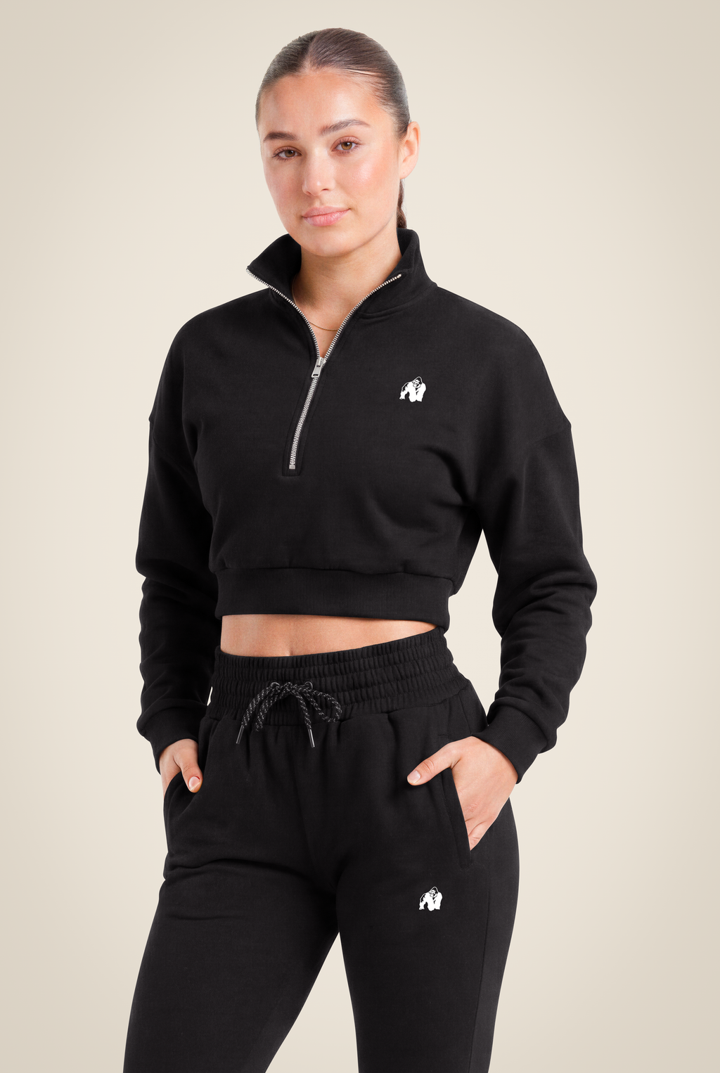 Ocala Cropped Half-Zip Sweatshirt - Black