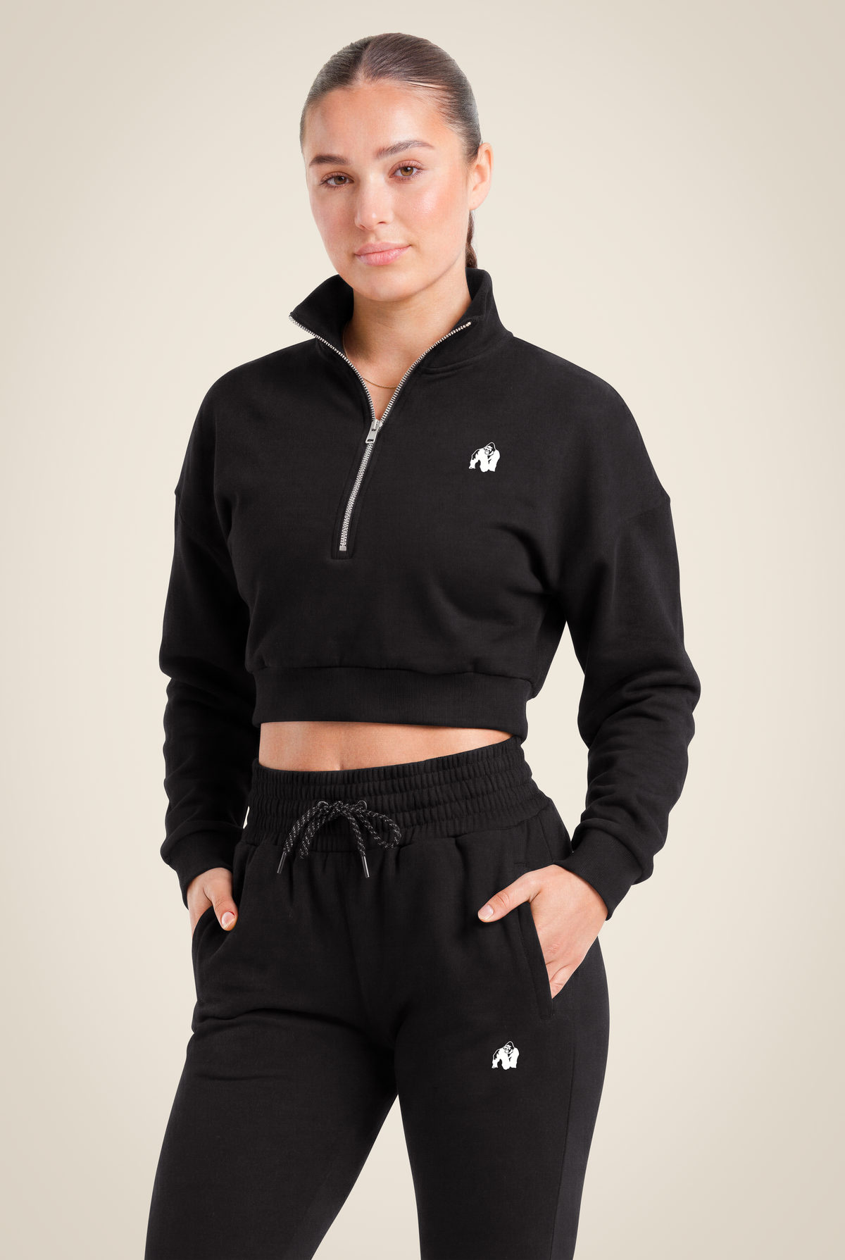 Ocala Cropped Half-Zip Sweatshirt - Black