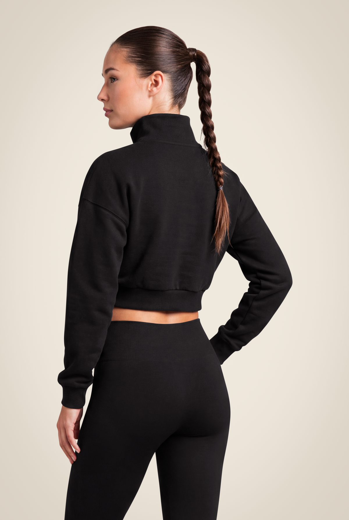 Ocala Cropped Half-Zip Sweatshirt - Black
