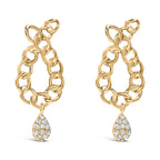 14K Yellow Gold Plated .925 Sterling Silver 1/10 Cttw Diamond Chain Link Teardrop Dangle Earrings (H-I Color, I1-I2 Clarity)