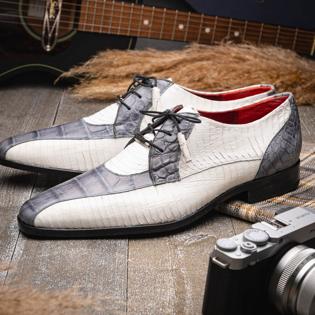Moncalieri // Alligator + Cobra Skin Leather Oxfords // Gray + White