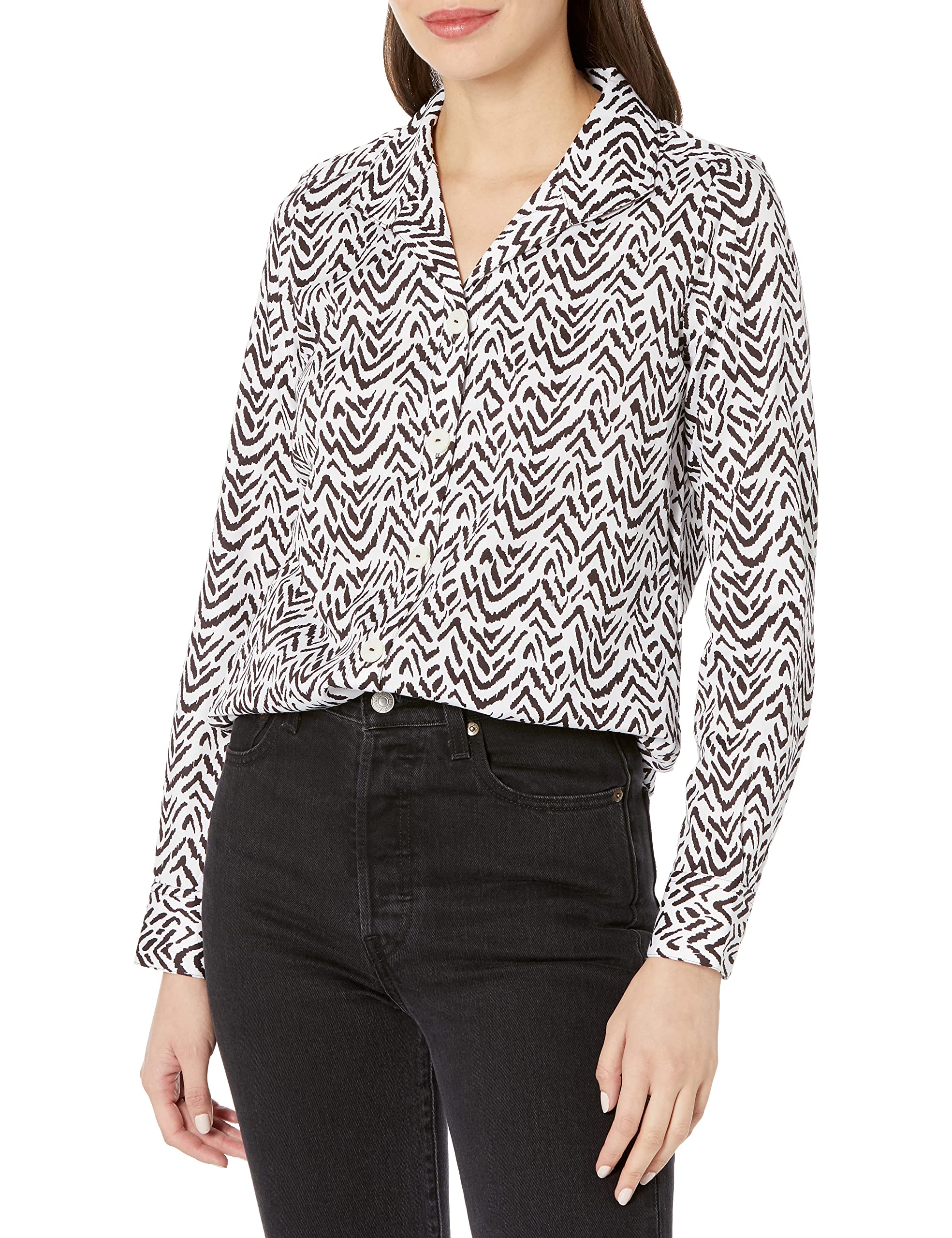 Foxcroft Women's Plus Size Rhett Long Sleeve Animal Herringbone Blouse, Dark Chocolate, 24W