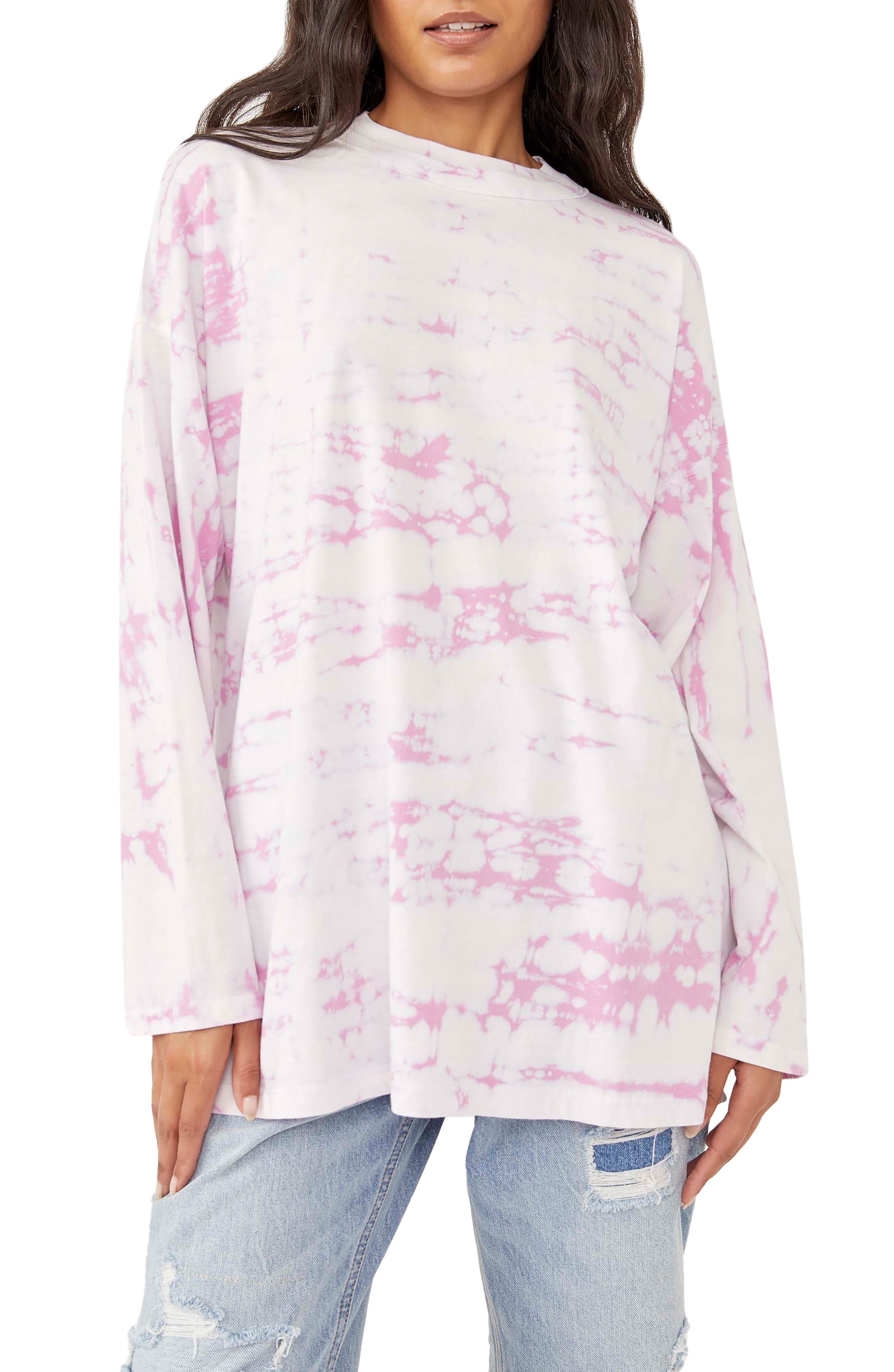 Free People Be Free Tie Dye Oversize Long Sleeve T-Shirt in Pastel Combo, Size Large