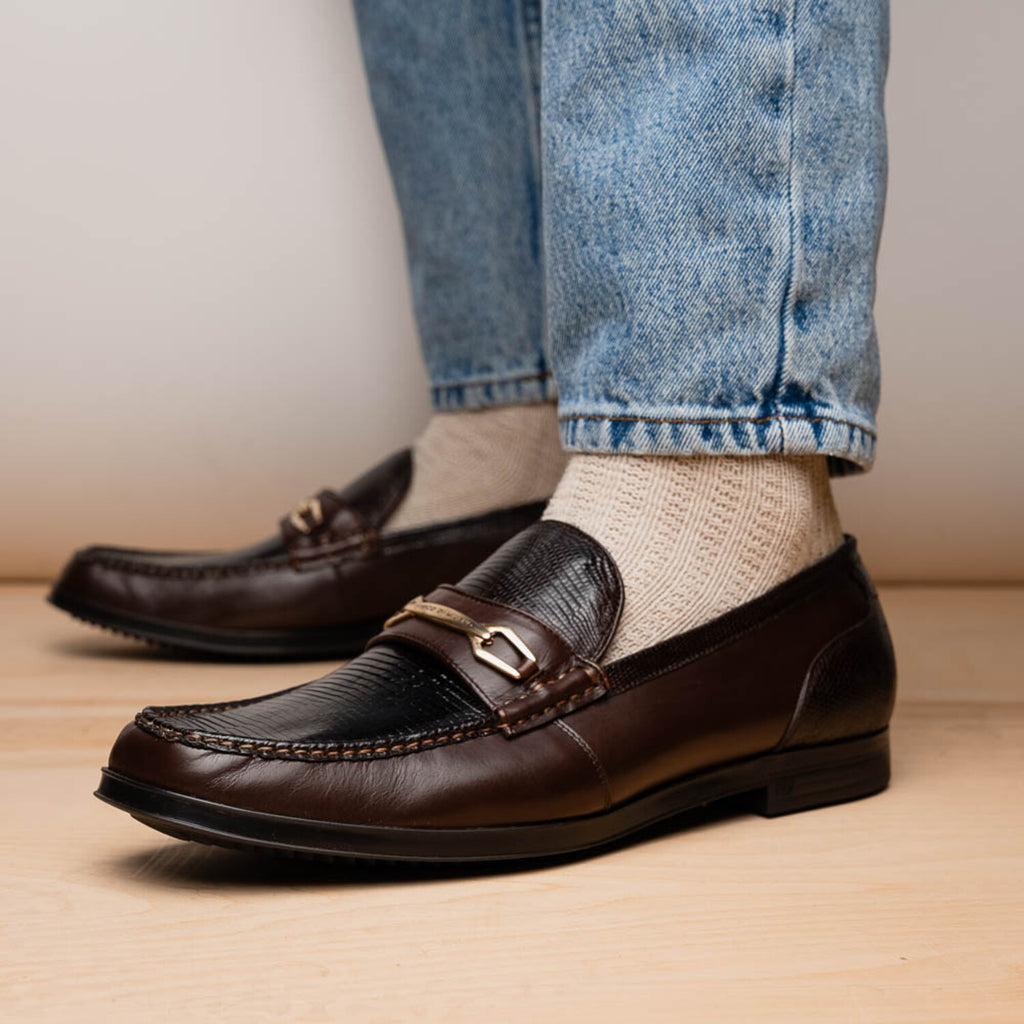 Ravello // Lizard Ring Leather Loafers // Brown