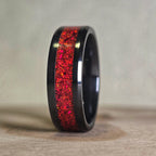 Black Carbide Ring // with Red Crimson Opal // 8mm Width