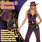 Velvet Pimp 70's Retro Disco Women Purple Dollars & Dreams Costume