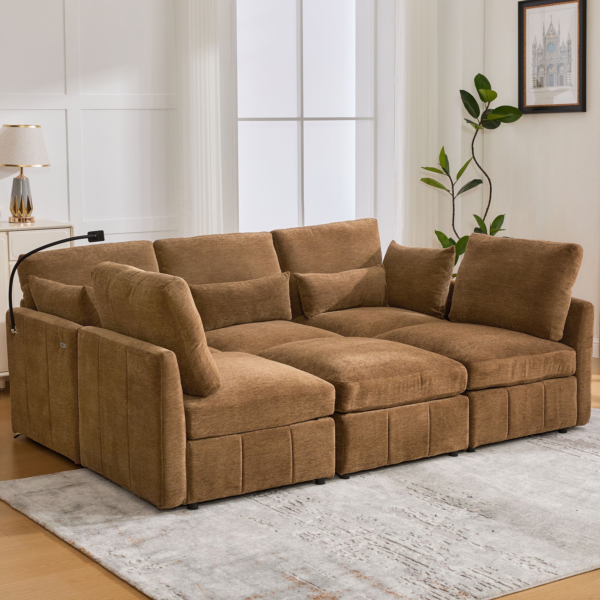 Modern Modular U-Shaped Sofa Bed With Movable Ottoman