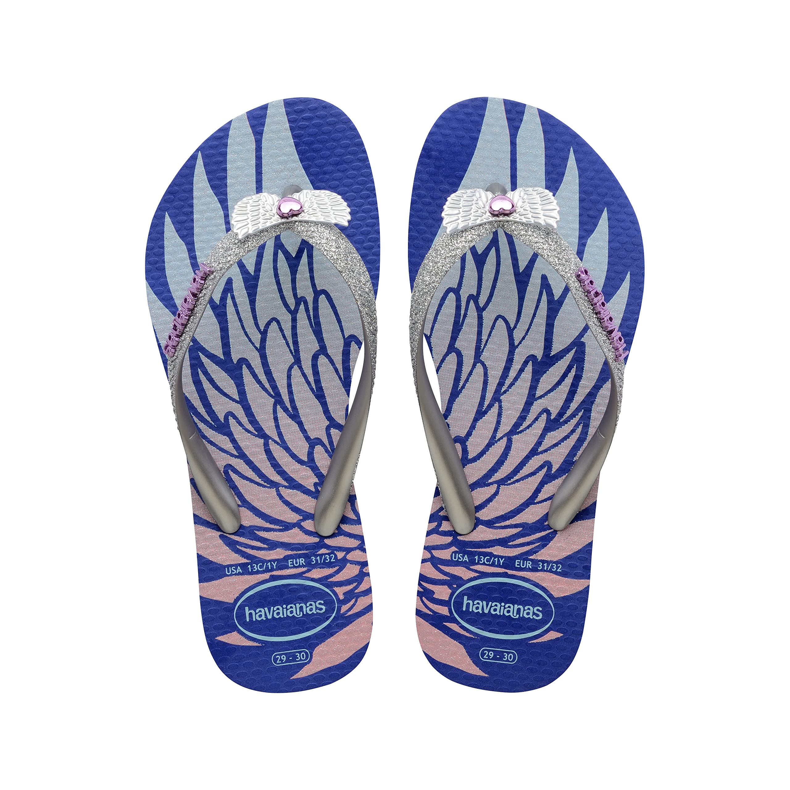 Havaianas Girls Slim Glitter II Sandals Marine Blue Size 34 Big Kid