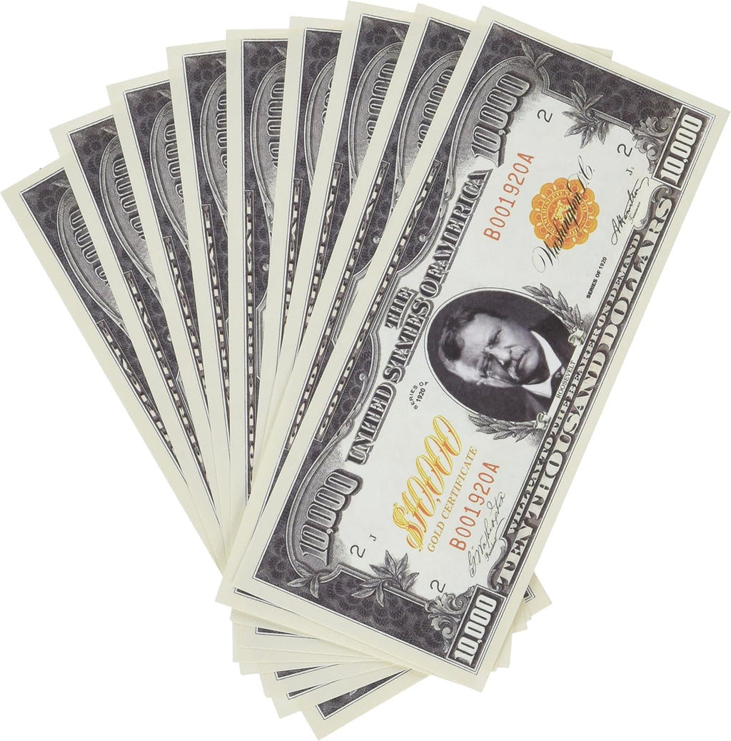 100 - $10,000.00 Ten Thousand Dollar Gold Certificate Novelty Bill Play Money