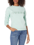 GUESS Women's Active Long Sleeve Embroidered Logo Sweatshirt, Soft Mint, Large