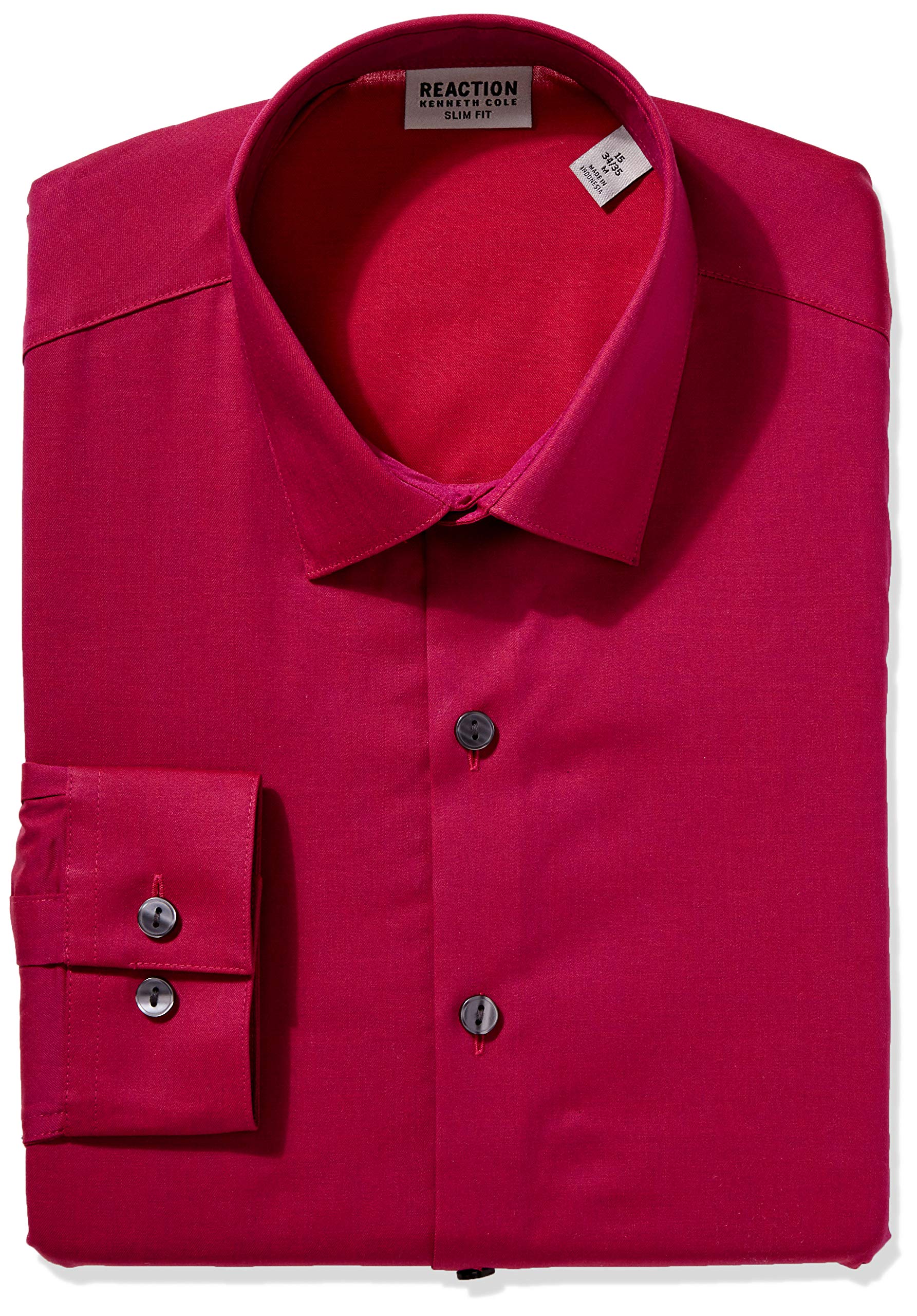 Kenneth Cole REACTION Men's Dress Shirt Slim Fit Stretch Collar Solid, Magenta, 17" Neck 32"-33" Sleeve