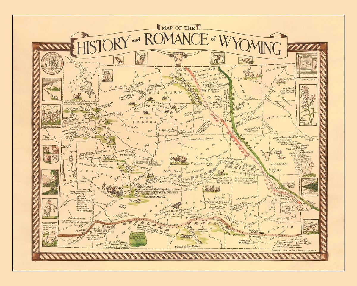 Vintage Map of Wyoming 1928