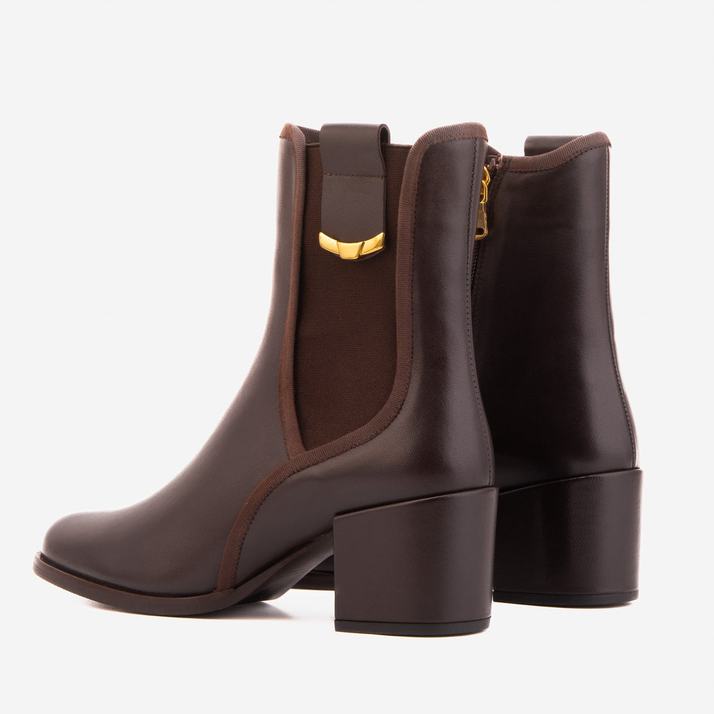The Kensington Brown Leather Block Heel Women’s Mid-Calf Boot