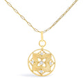 14K Yellow Gold 1/4 Cttw Diamond Star Flower Medallion Pendant Necklace