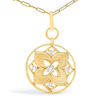 14K Yellow Gold 1/4 Cttw Diamond Star Flower Medallion Pendant Necklace