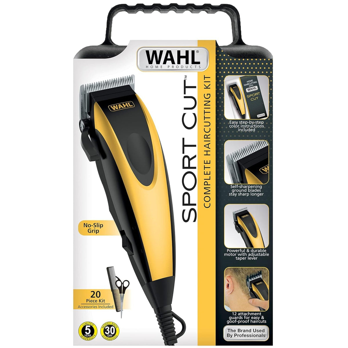 Wahl 20 Piece Combo Sport Cut Hair Clipper Kit - No Slip Grip Haircutting Set - 9243-6901-MI