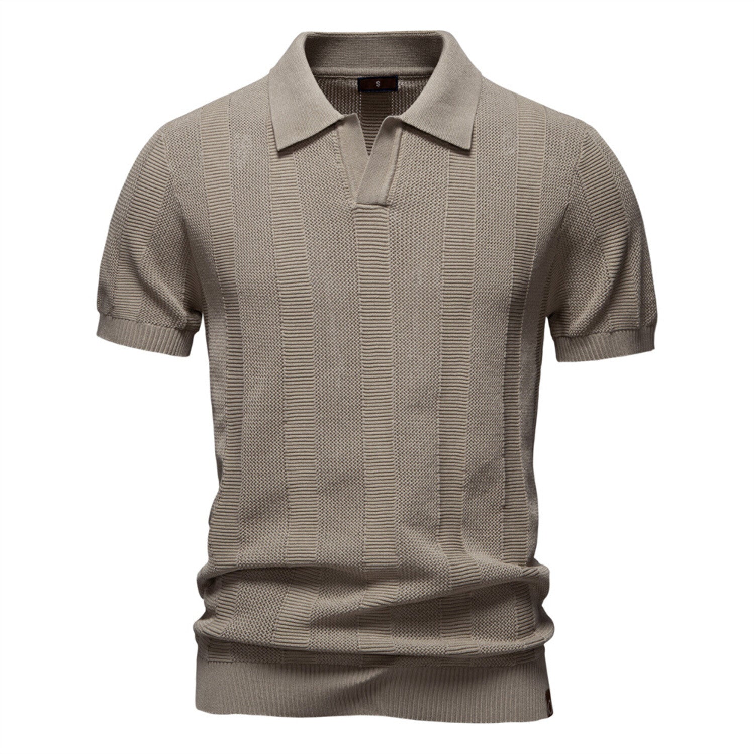 Vertical Striped Knit Polo Shirt // Apricot