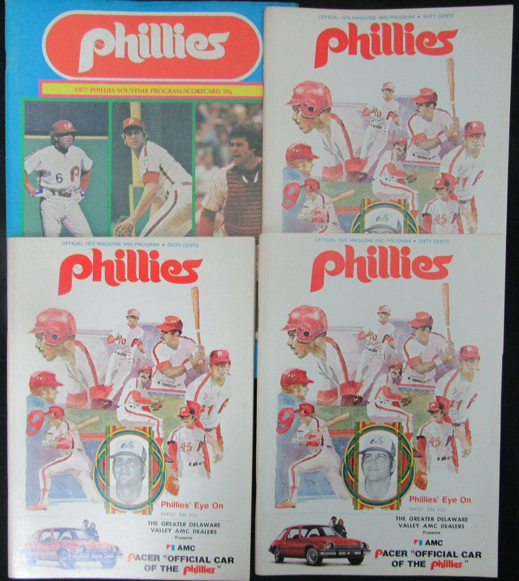 Lot of 4 Philadelphia Phillies (3) 1975/ (1) 1977 Official Game Programs 153964