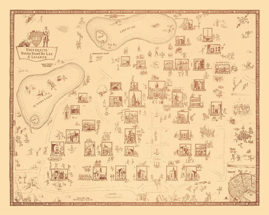 Vintage Map of University of Notre Dame, 1938