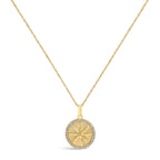 14K Yellow Gold 1/5 Cttw Diamond Starburst Fluted Medallion Pendant Necklace