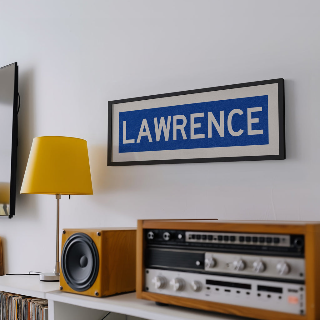 Framed Lawrence Blue Bus Scroll