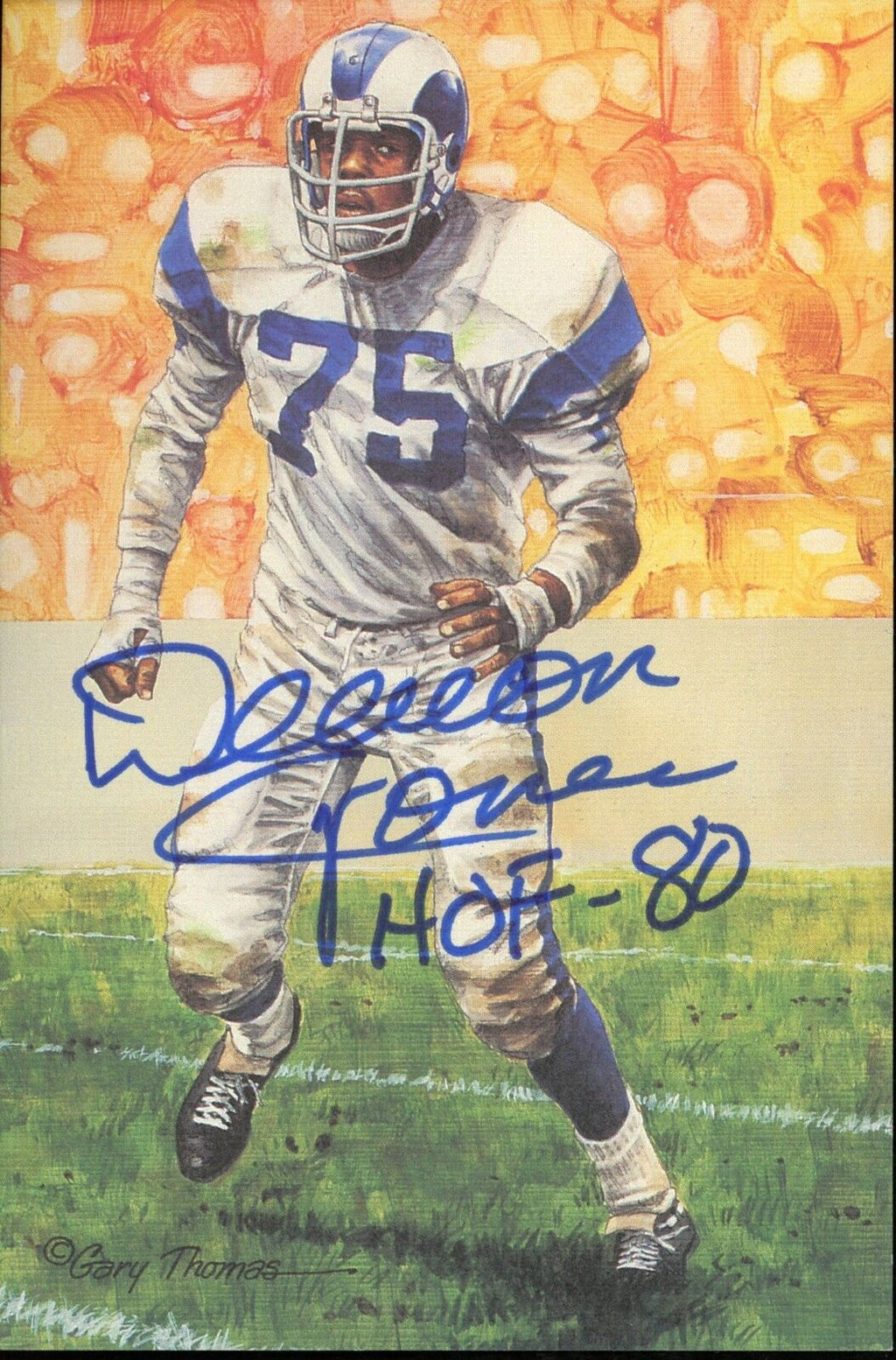 Deacon Jones HOF Autographed/Insc Goal Line Art GLAC Postcard Cowboys JSA 177812