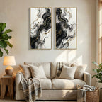 Large Framed And Abstract Wall Art - White / Black