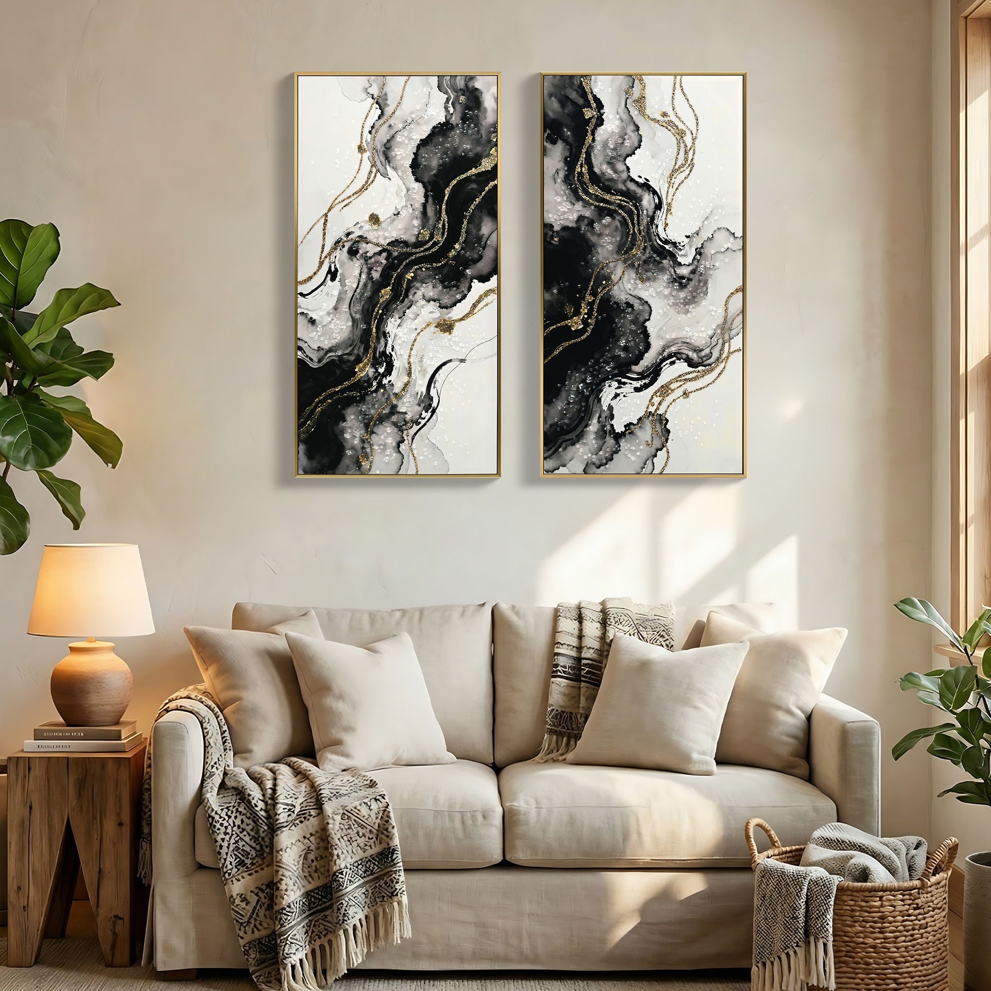 Large Framed And Abstract Wall Art - White / Black
