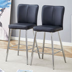 Modern Bar Chair Set Streamlined Backrest Metal Legs 2 - Black / Silver