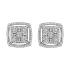 .925 Sterling Silver 3/8 Cttw Miracle Set Round Diamond Double Halo Cluster Earrings (I-J Color, I2-I3 Clarity)