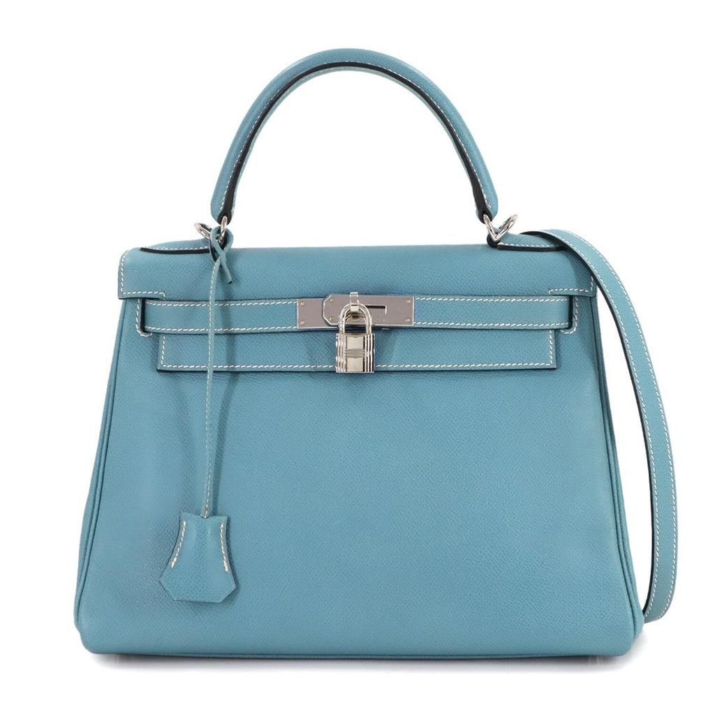 Hermès // Epsom Leather Kelly 28 Handbag // Blue Jean + Silver // Pre-Owned
