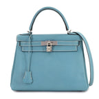 Hermès // Epsom Leather Kelly 28 Handbag // Blue Jean + Silver // Pre-Owned