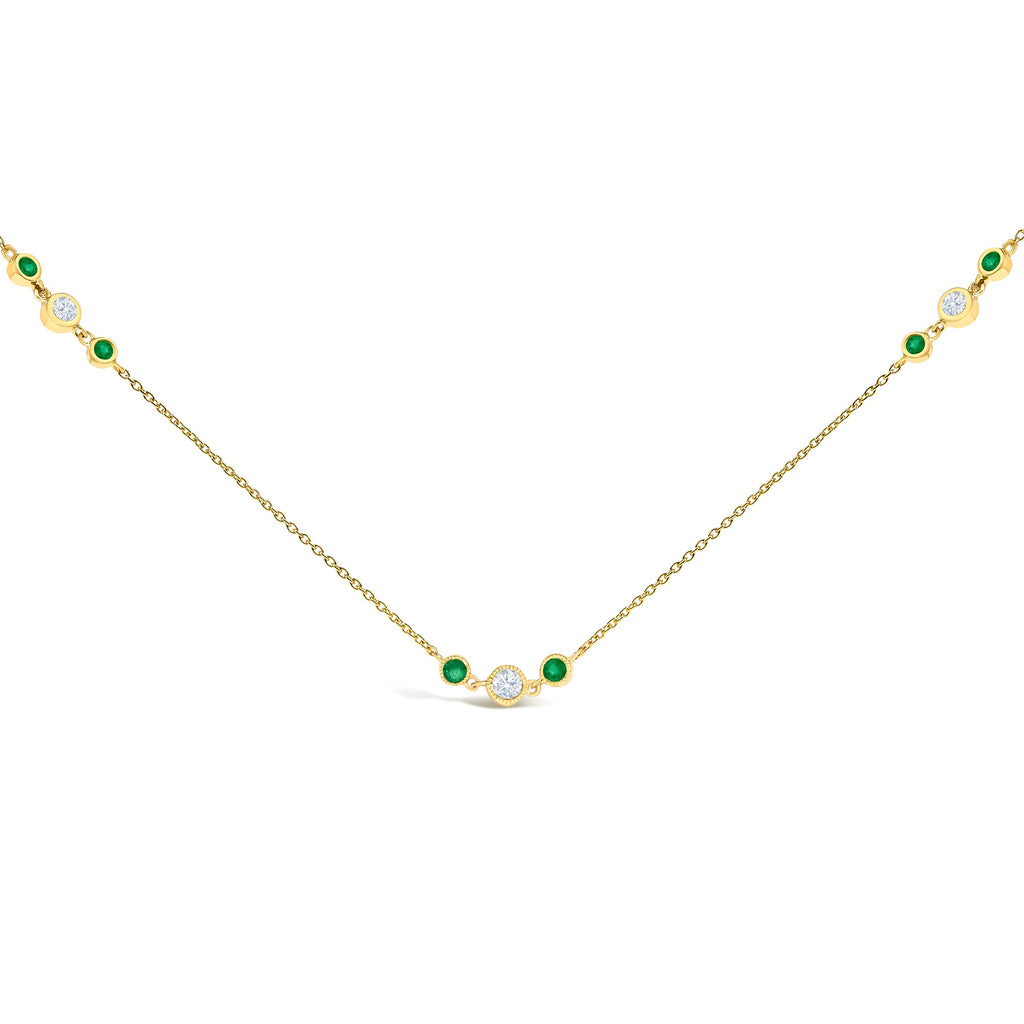 14K Yellow Gold Emerald and 1/2 Cttw Diamond Station Necklace