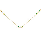 14K Yellow Gold Emerald and 1/2 Cttw Diamond Station Necklace