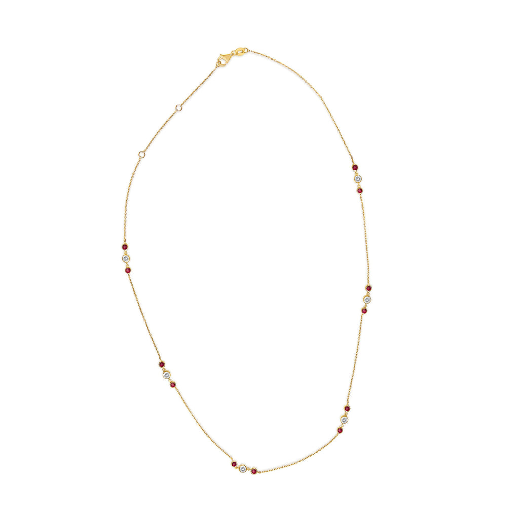 14K Yellow Gold Ruby and 1/2 Cttw Diamond Station Necklace