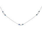 14K White Gold Sapphire and 1/2 Cttw Diamond Station Necklace
