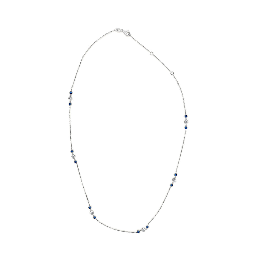 14K White Gold Sapphire and 1/2 Cttw Diamond Station Necklace