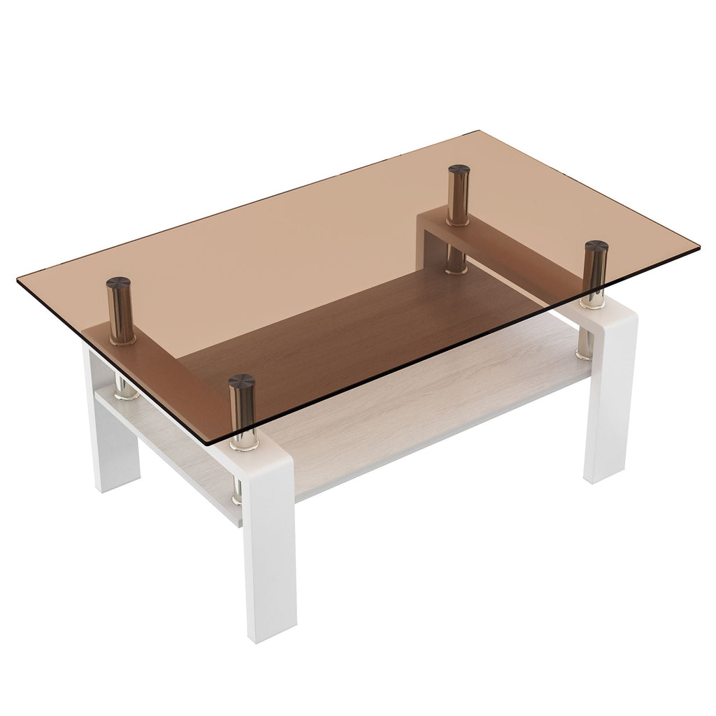 Modern Rectangular Coffee Table With Tempered Transparent