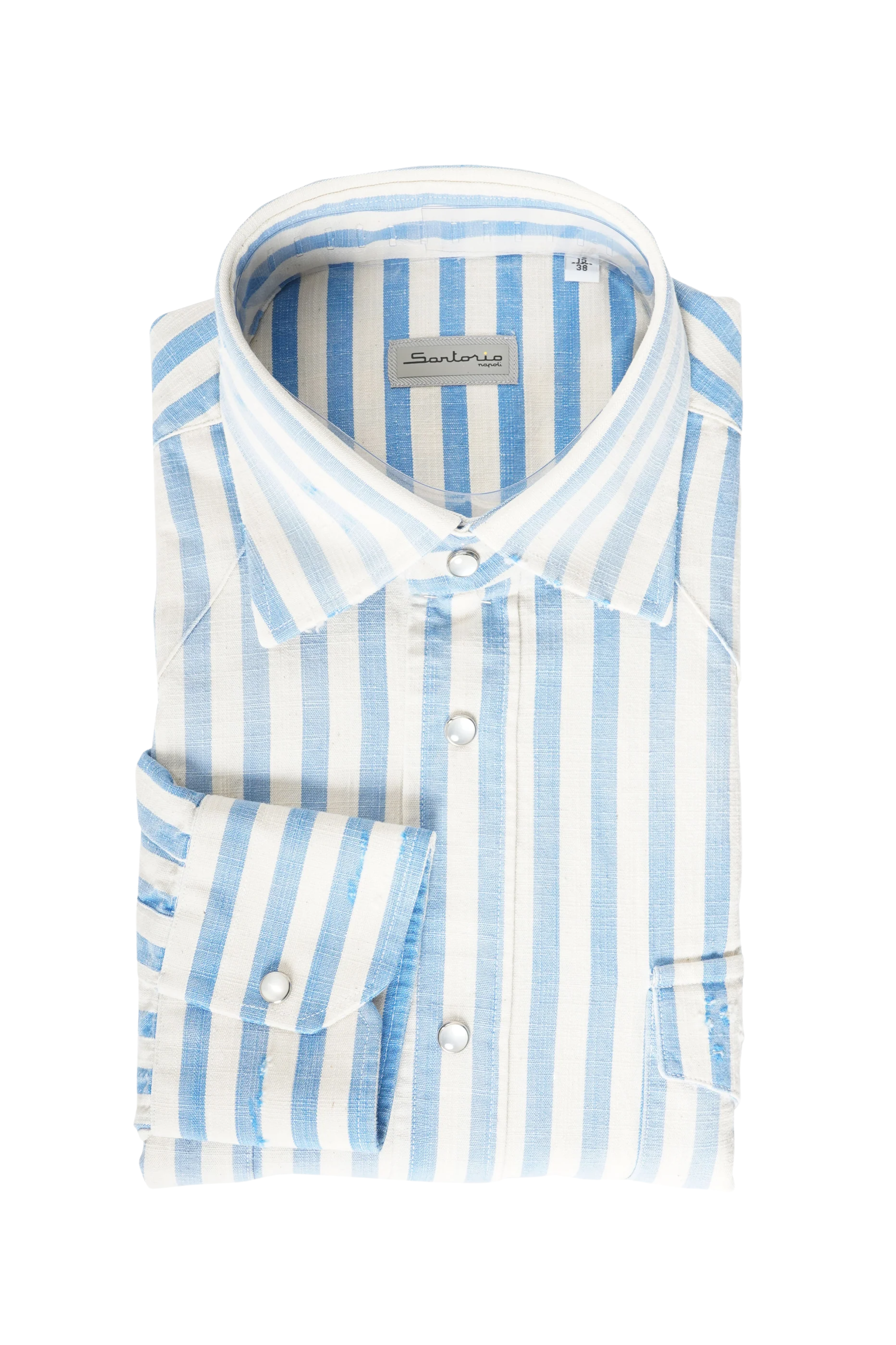 Sartorio Jumbo Pinstripe Denim Snap Button Cotton Overshirt